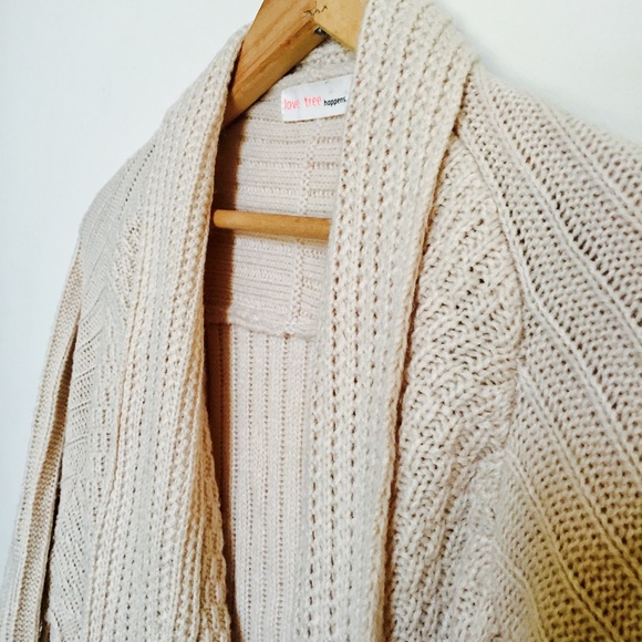 Taupe Drape Front Cable Knit Cardigan - Picture 6 of 8